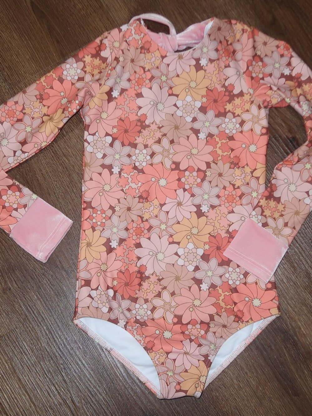 NWOT Girls Saint Ida Floral Long Sleeve One Piece Swimsuit Orange Retro size 8